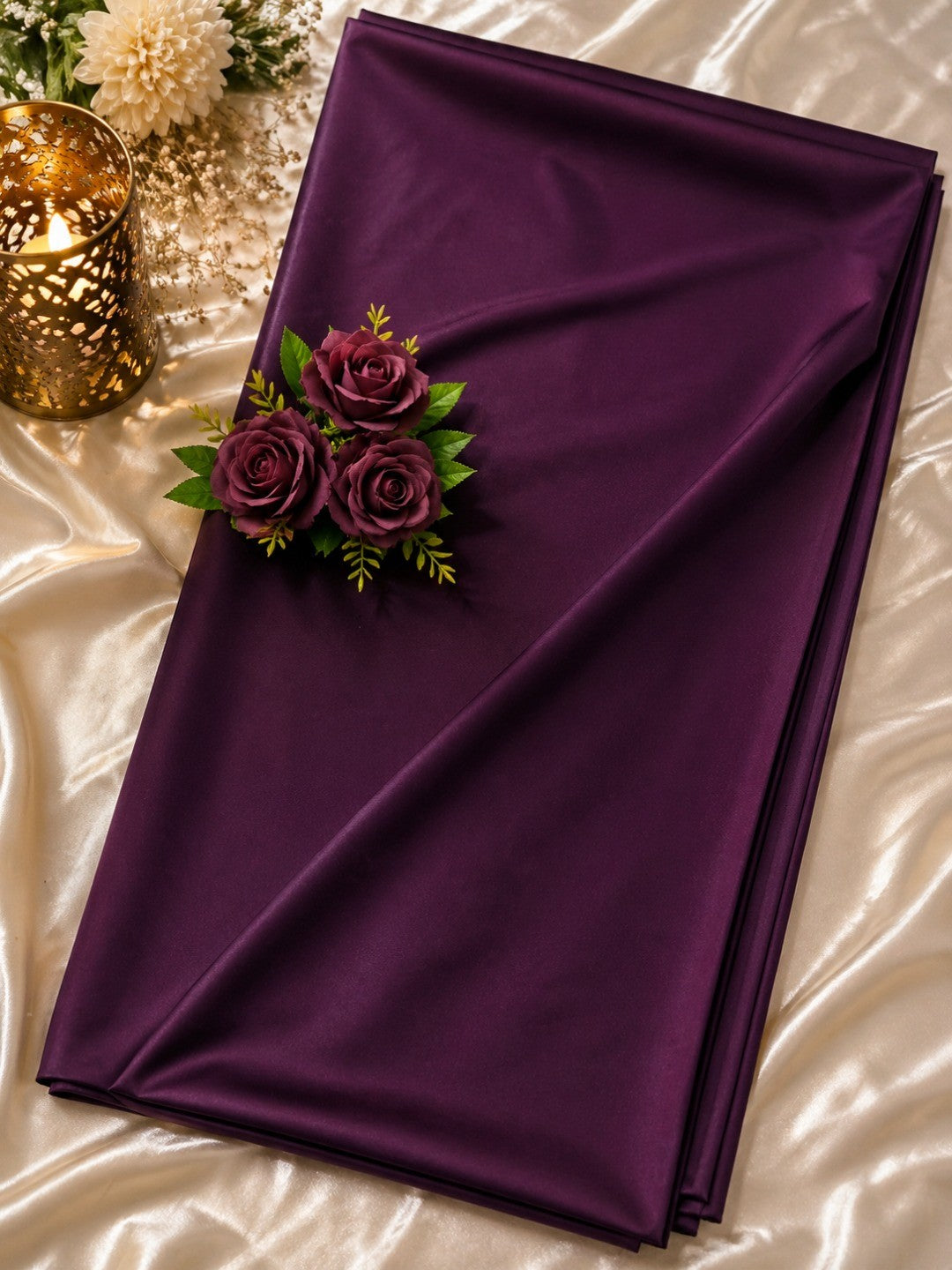 Elegant Purple Solid Japan Satin Saree With Luxurious Finish - Image 7