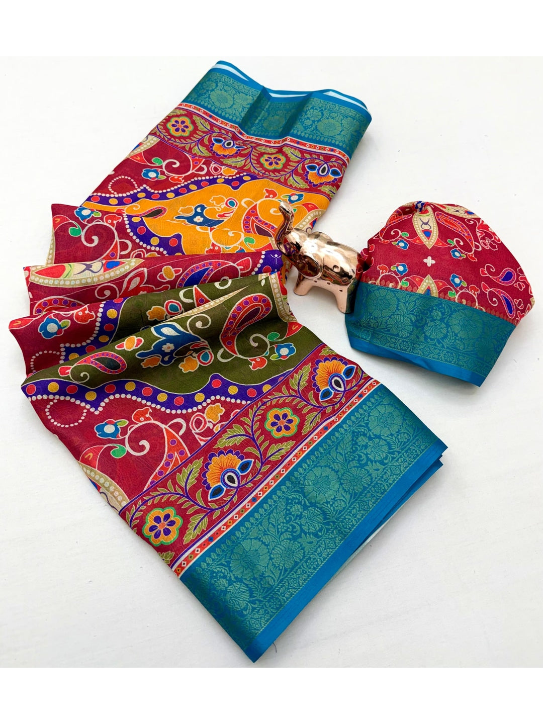Peachmode Multicolor Soft Marshmallow Saree with Digital Print - Image 2
