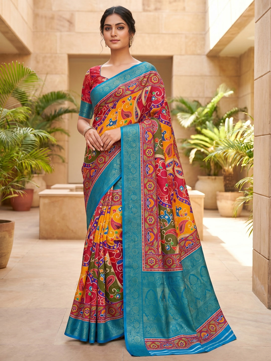Peachmode Multicolor Soft Marshmallow Saree with Digital Print - Image 1