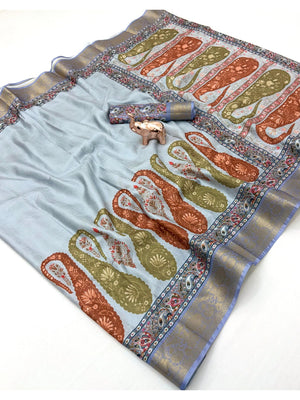 Peachmode Blue Soft Marshmallow Saree with Digital Print - Image 2