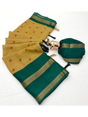 Peachmode Beige Soft Marshmallow Saree with Ikkat Print - Image 2
