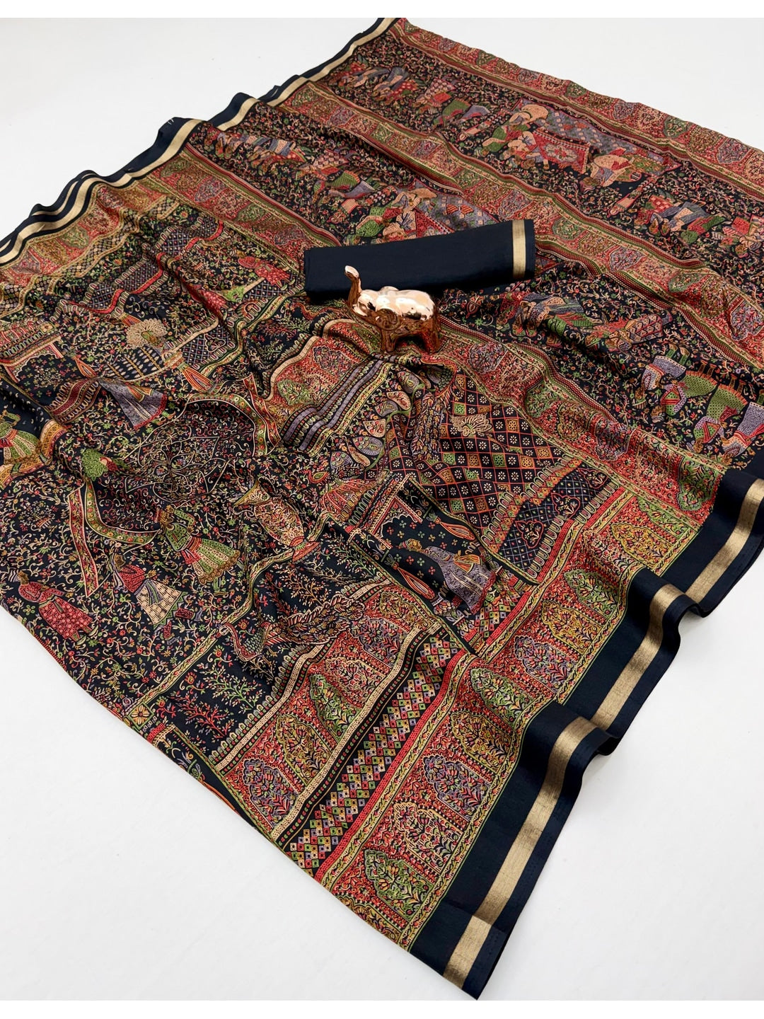 Peachmode Black Tussar Saree with Digital Print - Image 2