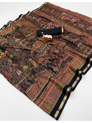 Peachmode Black Tussar Saree with Digital Print - Image 2