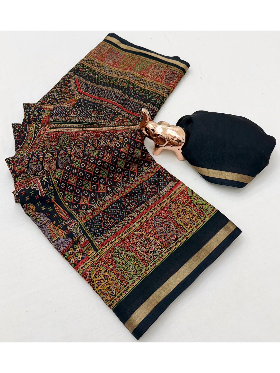 Peachmode Black Tussar Saree with Digital Print - Image 3