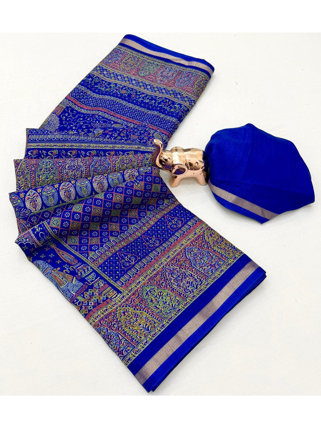 Peachmode Navy Blue Tussar Saree with Digital Print - Image 3
