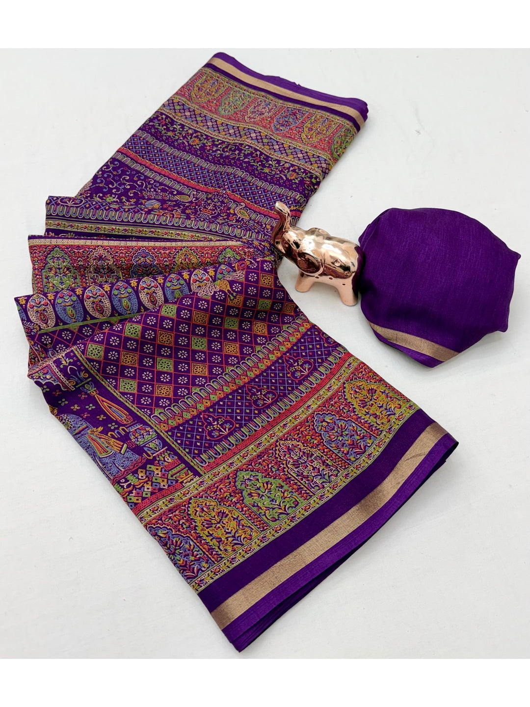 Peachmode Purple Tussar Saree with Digital Print - Image 2