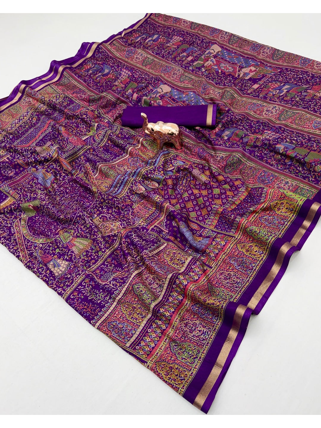 Peachmode Purple Tussar Saree with Digital Print - Image 3