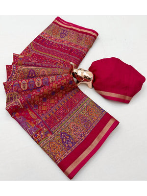 Peachmode Pink Tussar Saree with Digital Print - Image 2