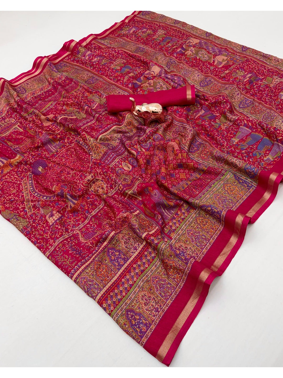 Peachmode Pink Tussar Saree with Digital Print - Image 3