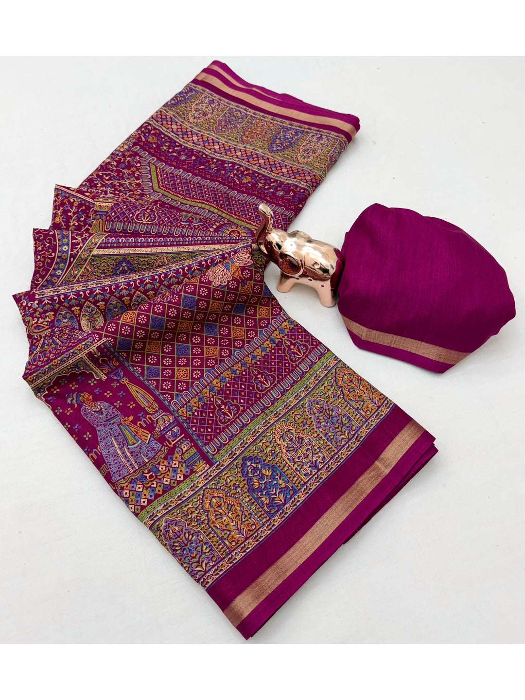 Peachmode Magenta Tussar Saree with Digital Print - Image 2