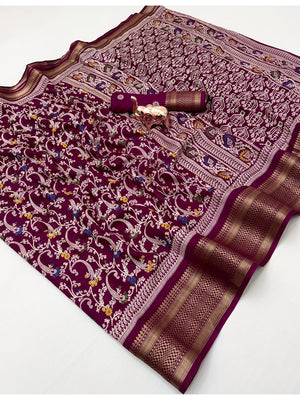 Peachmode Maroon Dolla Silk Saree with Digital Print - Image 2