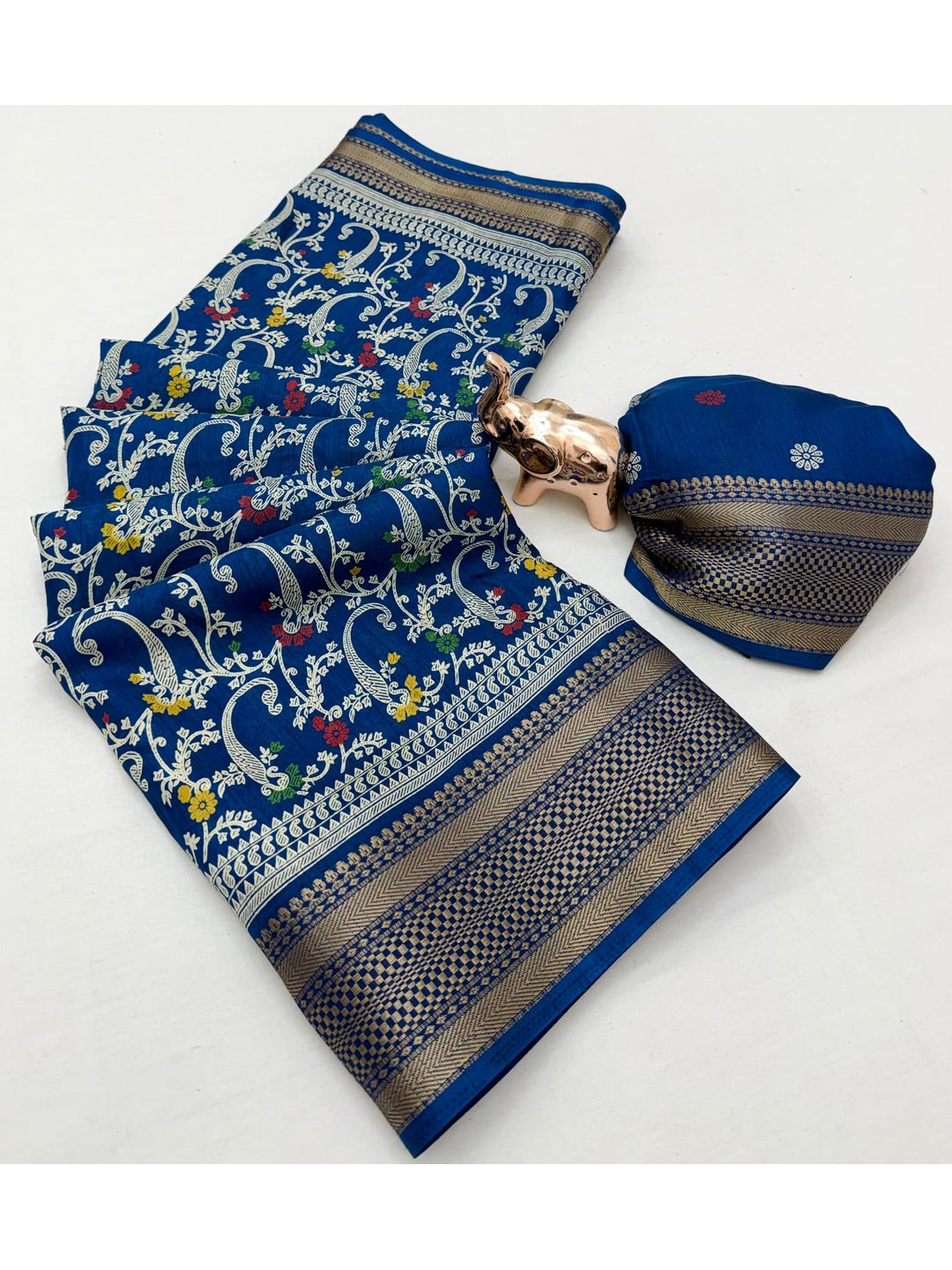Peachmode Blue Dolla Silk Saree with Digital Print - Image 2