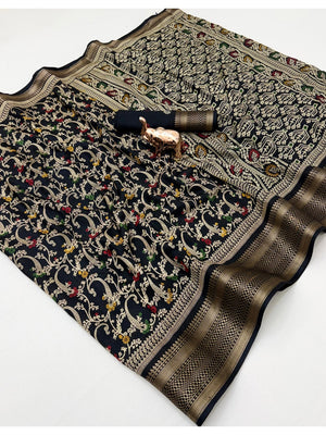 Peachmode Black Dolla Silk Saree with Digital Print - Image 2