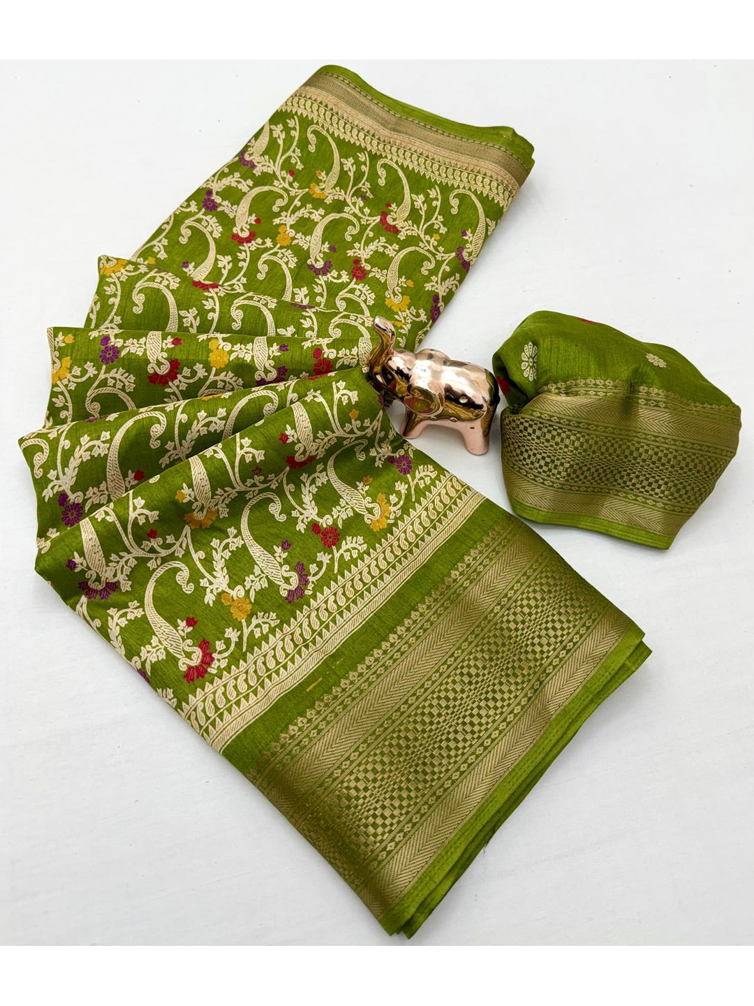 Peachmode Olive Dolla Silk Saree with Digital Print - Image 2