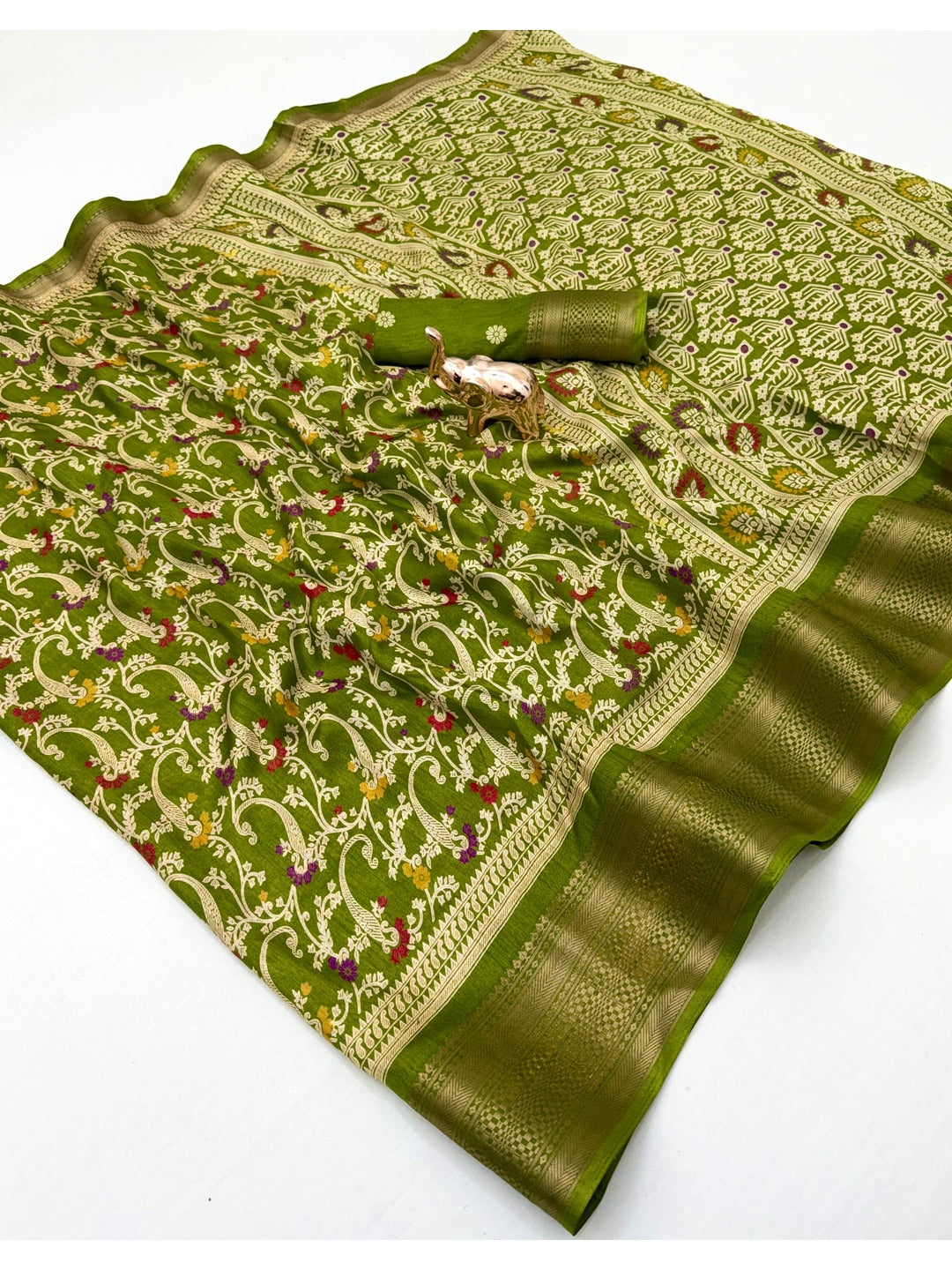 Peachmode Olive Dolla Silk Saree with Digital Print - Image 3