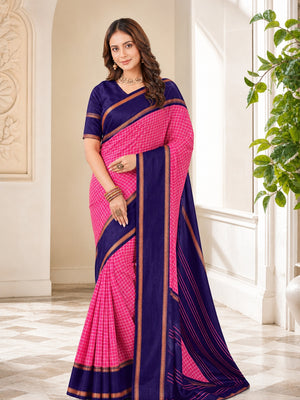 Peachmode Pink Tussar Saree with Checked - Image 1