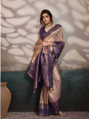 Peachmode Purple Kanjivaram Soft Silk Saree with Meenakari Woven Pallu - Image 2