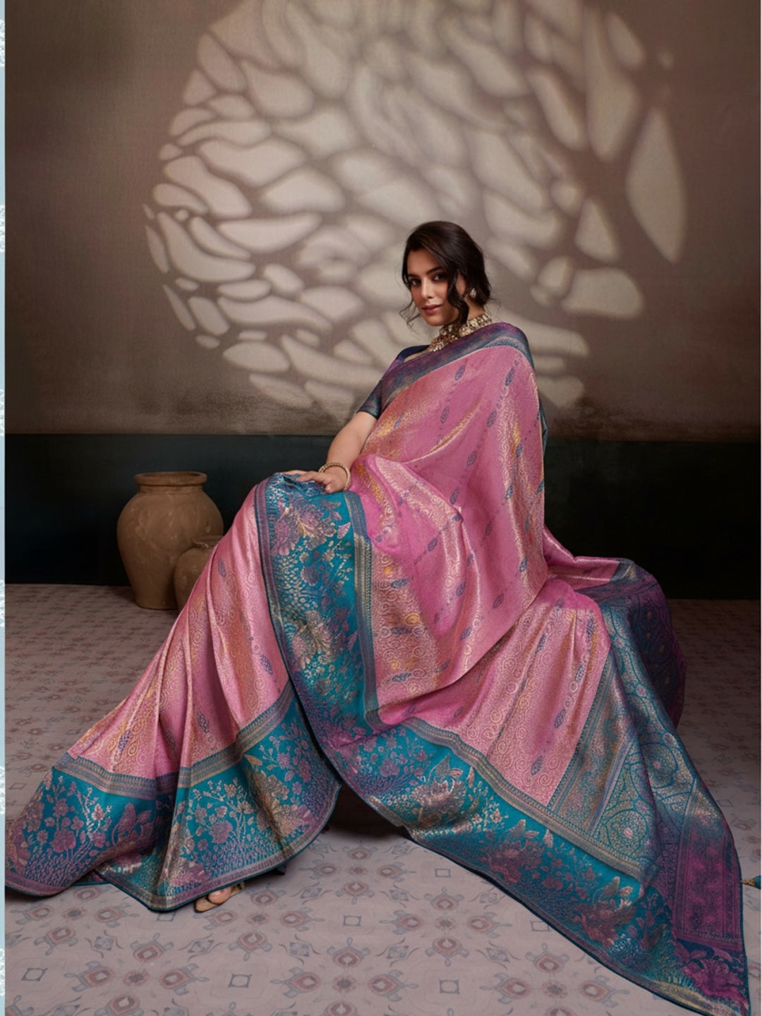 Peachmode Multicolor Kanjivaram Soft Silk Saree with Meenakari Woven Pallu - Image 1