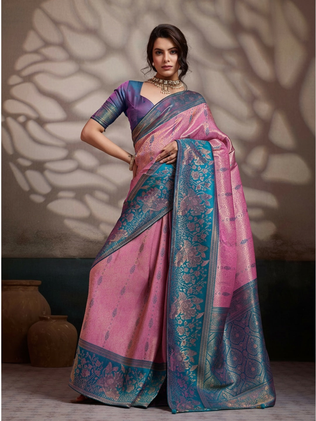 Peachmode Multicolor Kanjivaram Soft Silk Saree with Meenakari Woven Pallu - Image 3