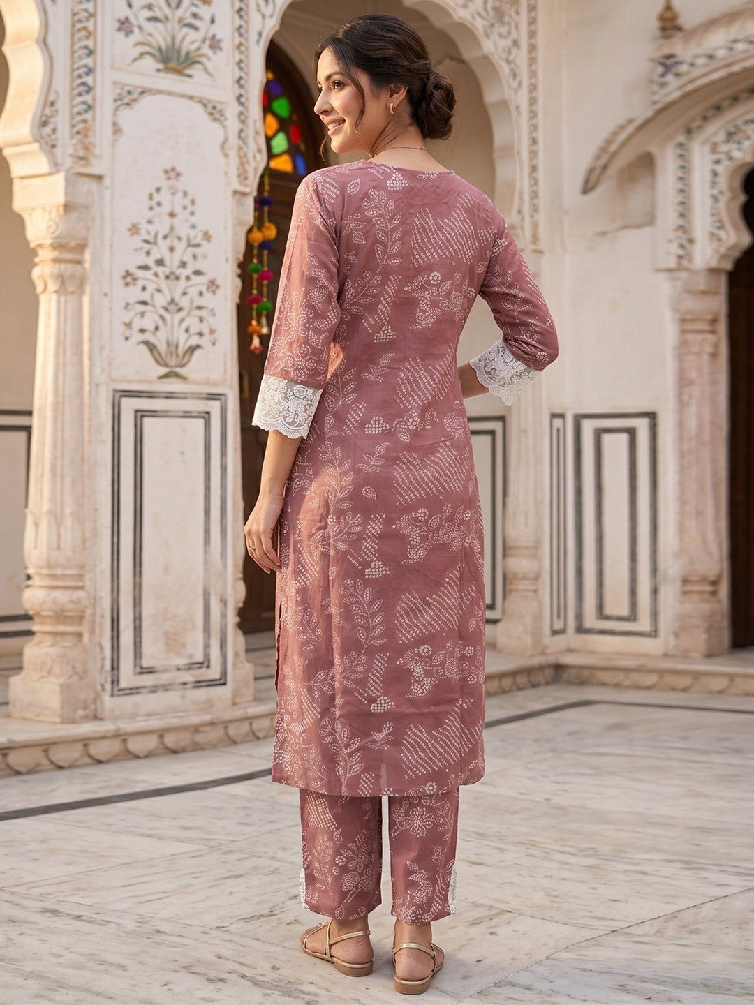 Festive Mauve Pure Cotton Straight Salwar Suit with Lace Work - Image 3