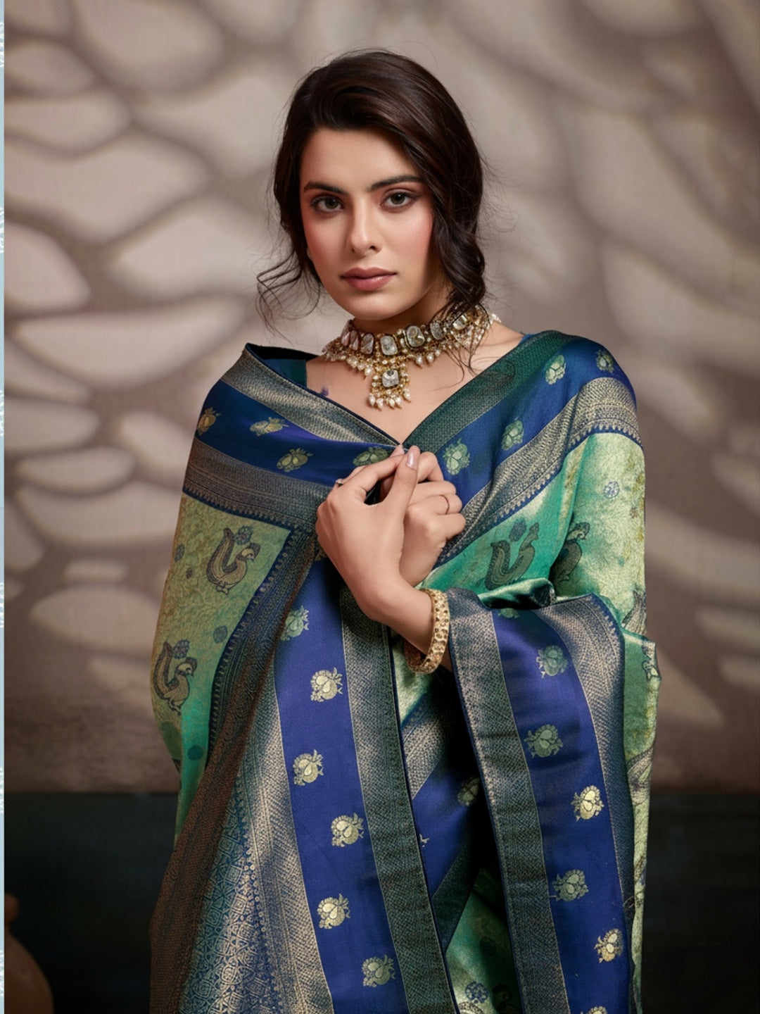 Peachmode Blue Kanjivaram Soft Silk Saree with Meenakari Woven Pallu - Image 2