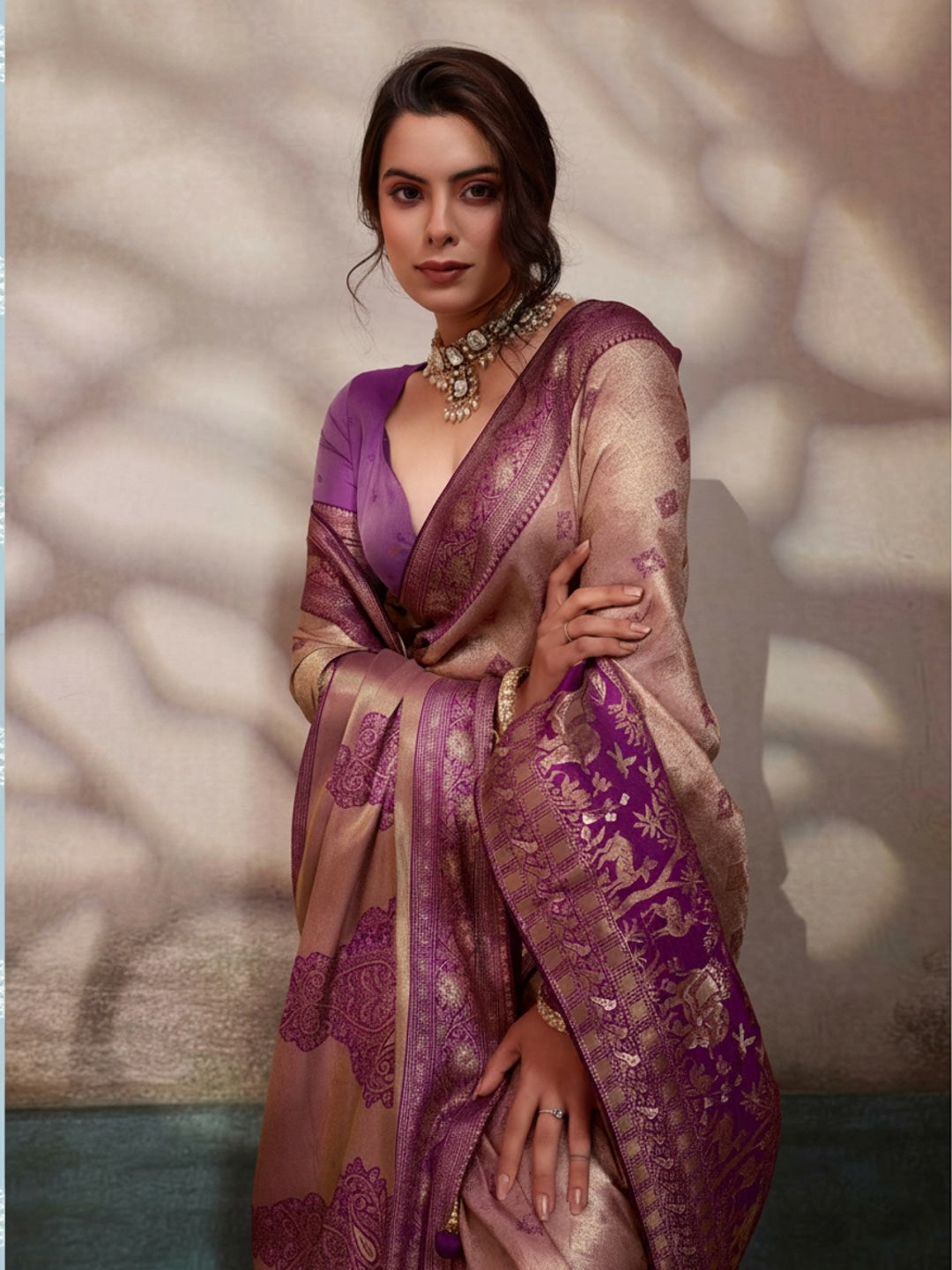 Peachmode Maroon Kanjivaram Soft Silk Saree with Meenakari Woven Pallu - Image 2
