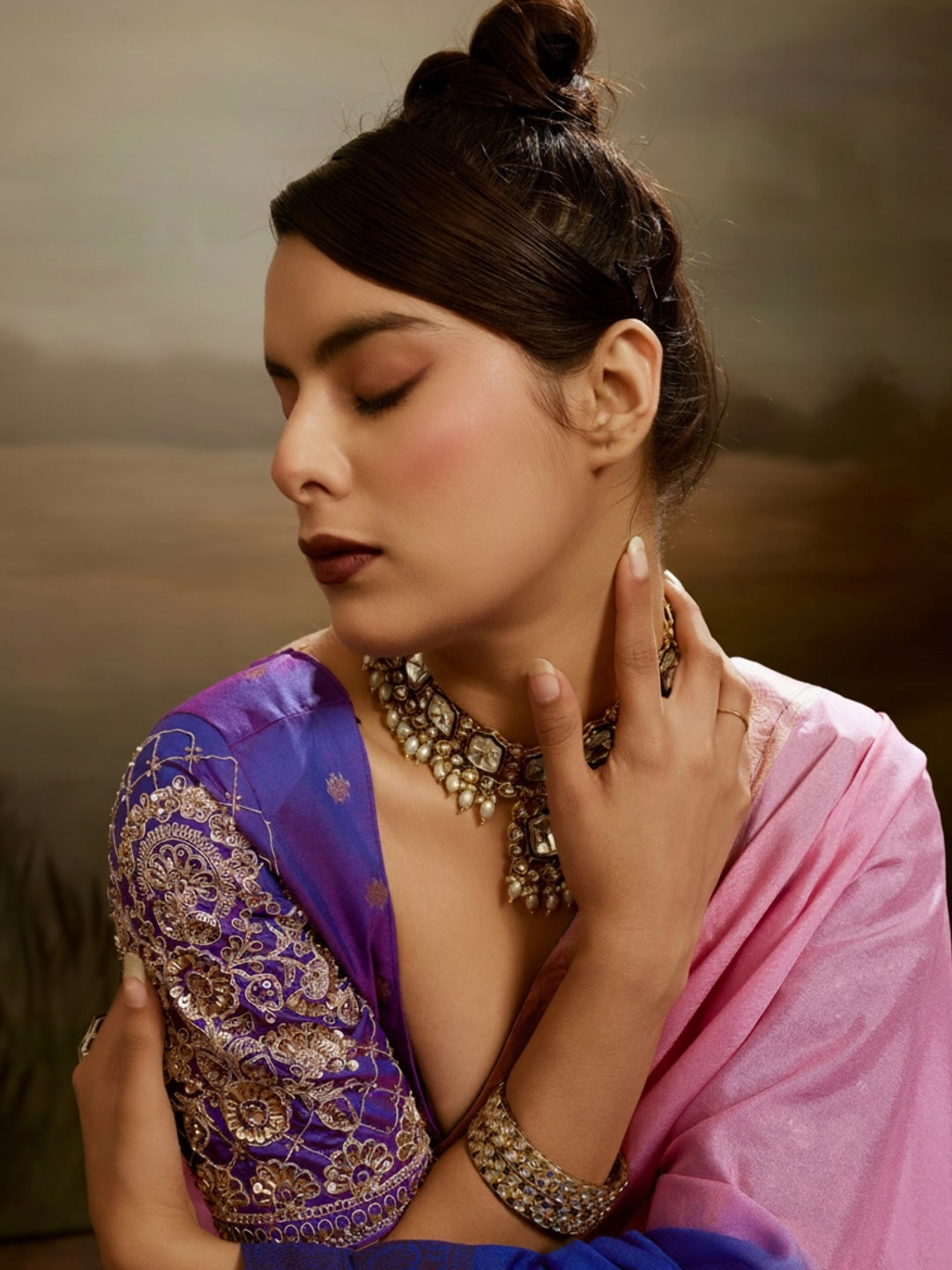 Peachmode Blue Soft Chiffon Ombre Saree with Zari Woven Pallu - Image 4