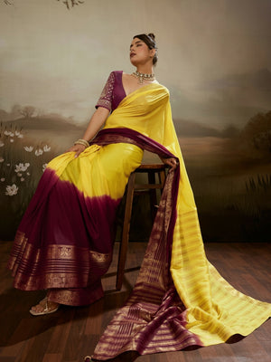 Peachmode Maroon Soft Chiffon Ombre Saree with Zari Woven Pallu - Image 1
