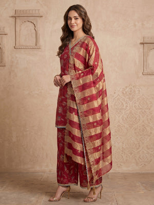 Pink Floral Printed Viscose Blend Palazzo Salwar Suit Elegant Ethnic Wear - Image 2