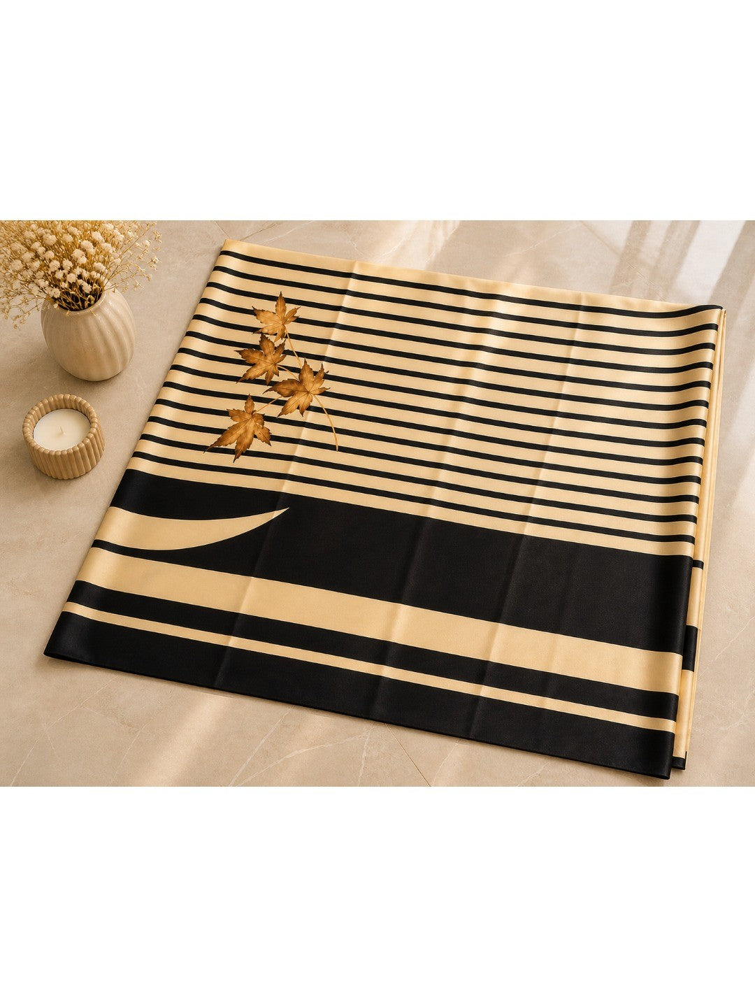 Opulent Black & Gold Striped Digital Printed Satin Saree - Image 5