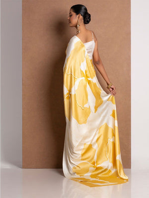 Elegant Yellow Floral & Abstract Digital Printed Satin Saree For Contemporary Grace - Image 2
