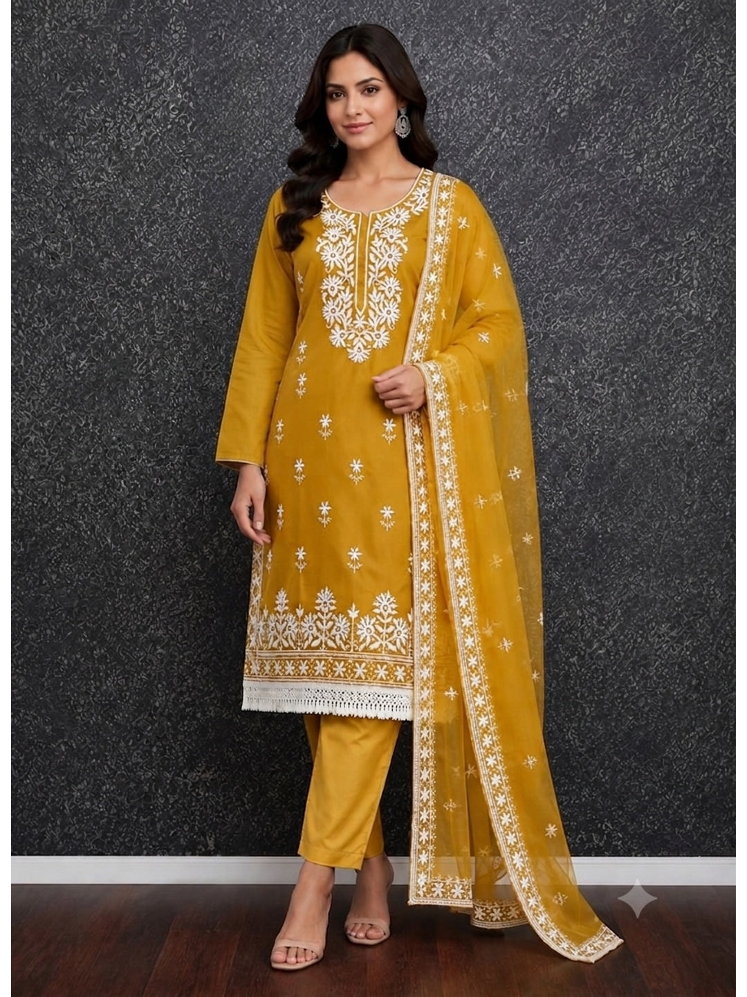 Peachmode Rust Roman Silk Dress Material with Embroidered Dupatta - Image 2