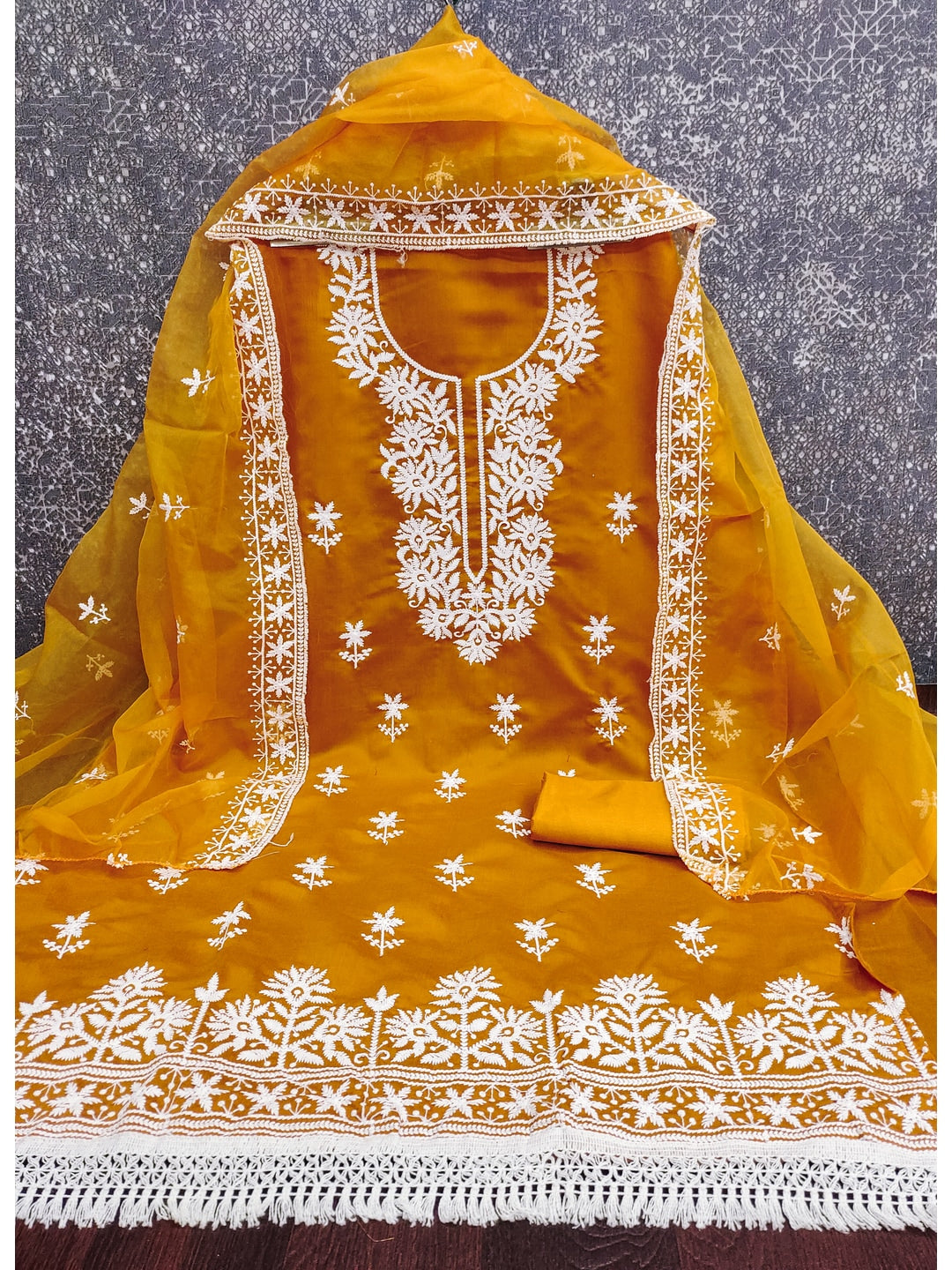 Peachmode Rust Roman Silk Dress Material with Embroidered Dupatta - Image 3