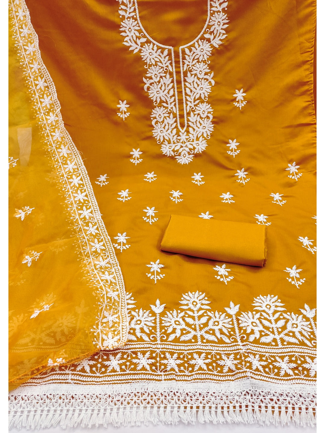 Peachmode Rust Roman Silk Dress Material with Embroidered Dupatta - Image 4