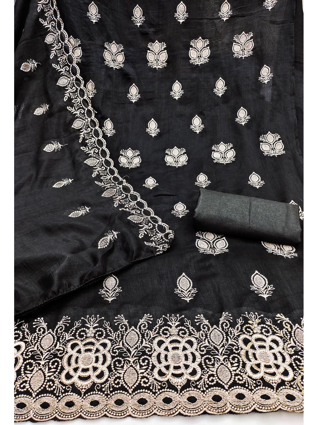 Peachmode Black Vichitra Silk Dress Material with Embroidered Dupatta - Image 2