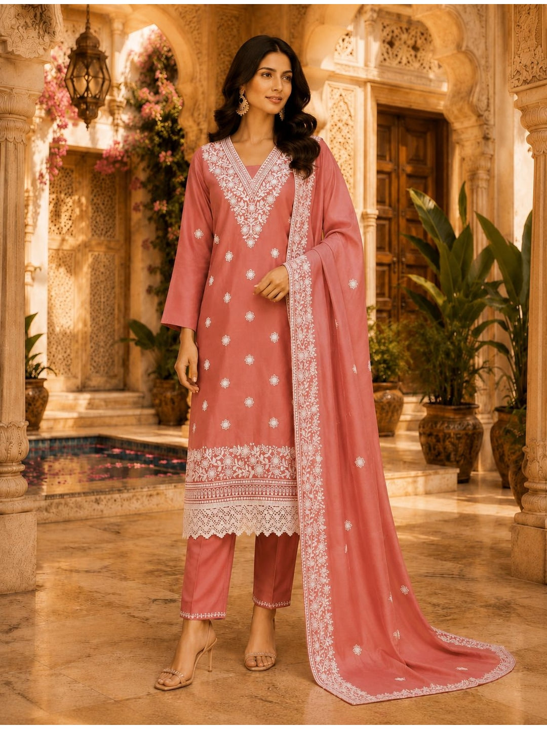 Peachmode Gajari Jalpari Cotton Dress Material with Embroidered Dupatta - Image 2