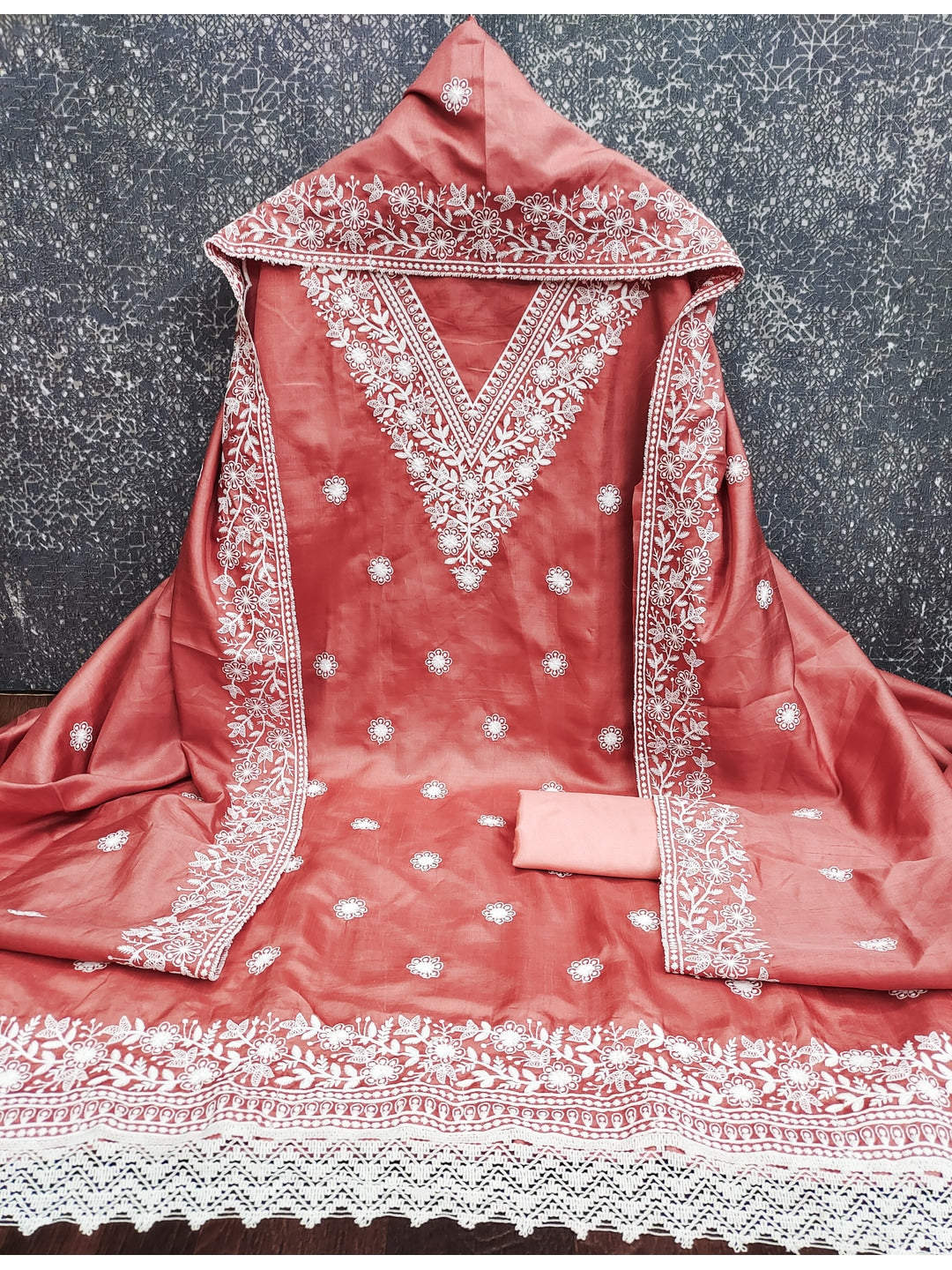 Peachmode Gajari Jalpari Cotton Dress Material with Embroidered Dupatta - Image 3