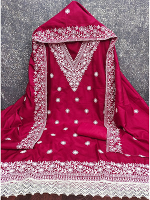 Peachmode Rani Pink Jalpari Cotton Dress Material with Embroidered Dupatta - Image 2