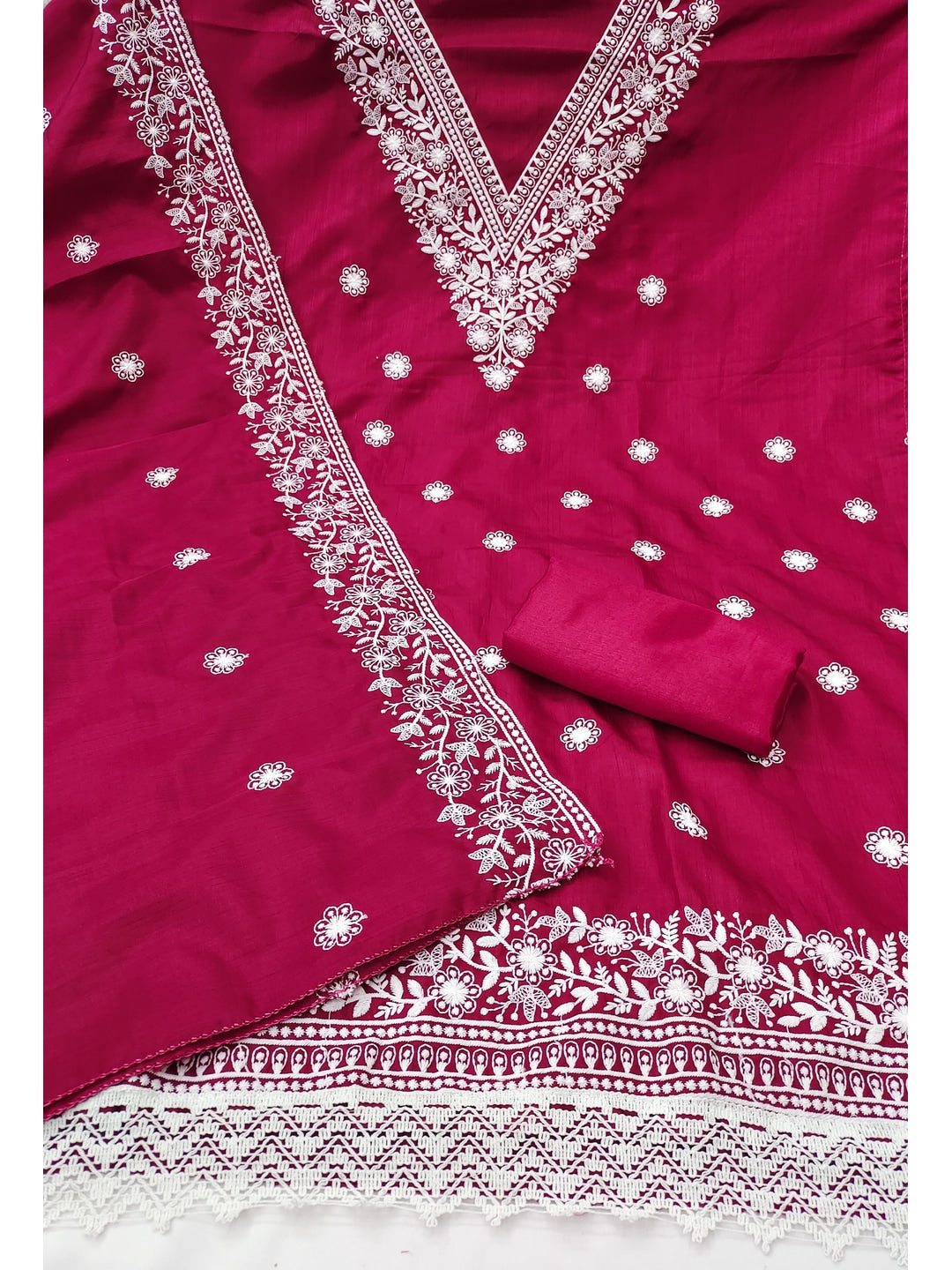 Peachmode Rani Pink Jalpari Cotton Dress Material with Embroidered Dupatta - Image 4
