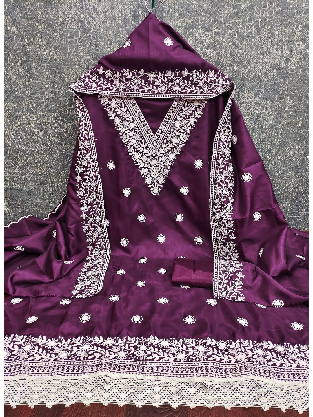 Peachmode Wine Jalpari Cotton Dress Material with Embroidered Dupatta - Image 3