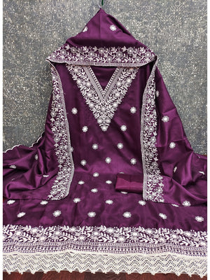 Peachmode Wine Jalpari Cotton Dress Material with Embroidered Dupatta - Image 2