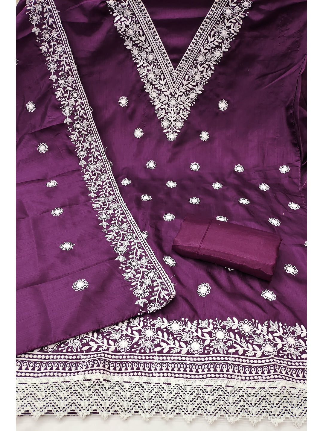 Peachmode Wine Jalpari Cotton Dress Material with Embroidered Dupatta - Image 4