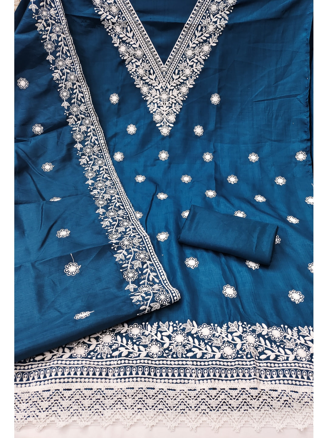 Peachmode Blue Jalpari Cotton Dress Material with Embroidered Dupatta - Image 1