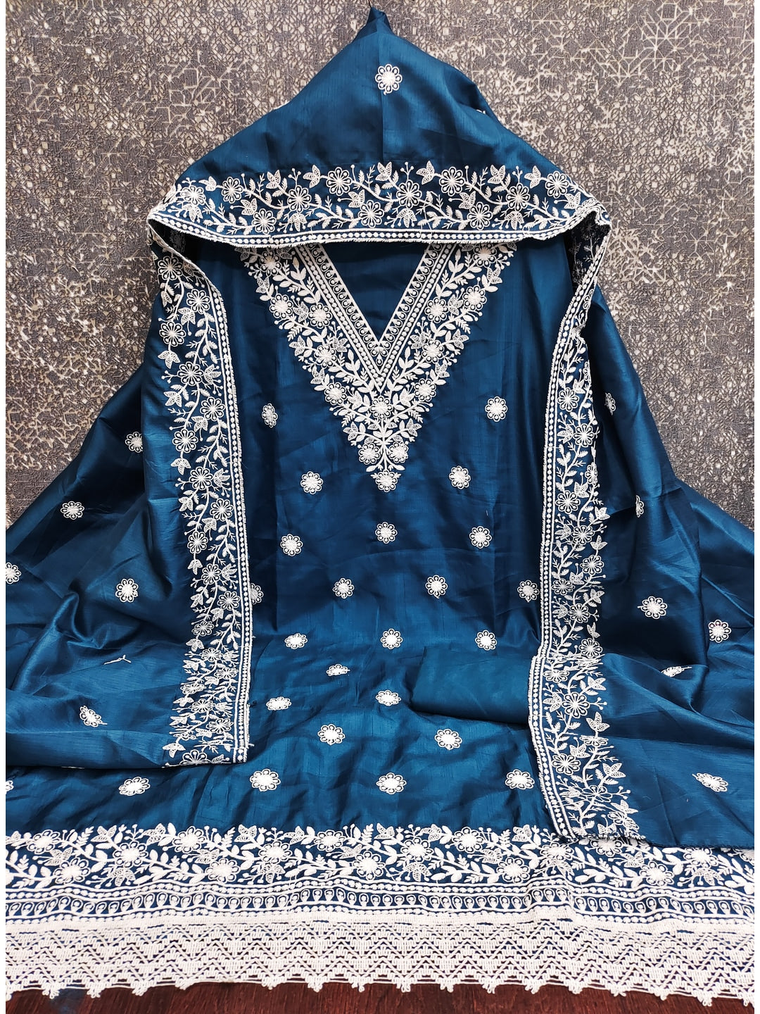 Peachmode Blue Jalpari Cotton Dress Material with Embroidered Dupatta - Image 3