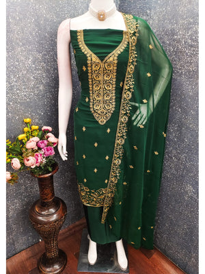 Peachmode Green Georgette Dress Material with Embroidered Dupatta - Image 2