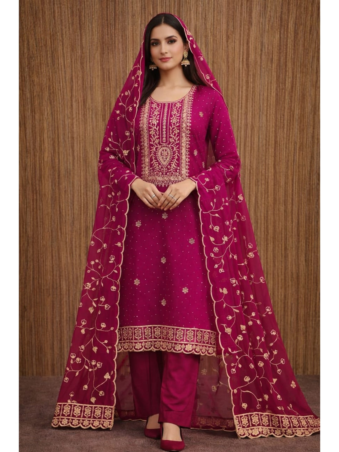 Peachmode Rani Pink Georgette Dress Material with Embroidered Dupatta - Image 2