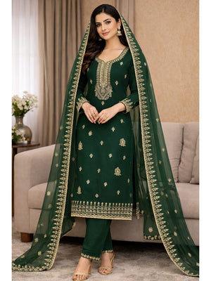 Peachmode Green Georgette Dress Material with Embroidered Dupatta - Image 2