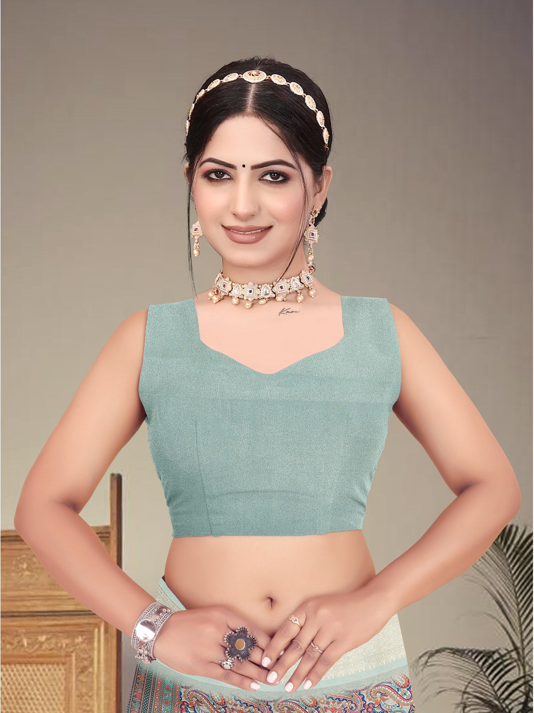 Peachmode Olive Cotton Silk Digital Print Saree with Jacquard Border - Image 9