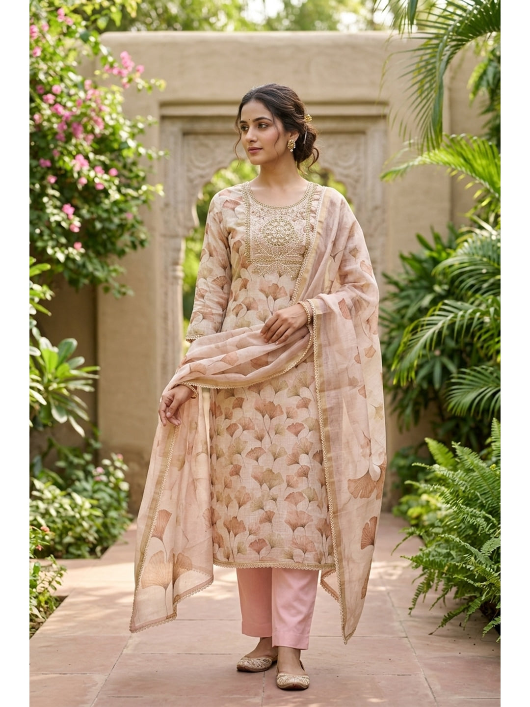 Peachmode Peach Pure Cotton Lilian Dress Material with Embroidered Dupatta - Image 2