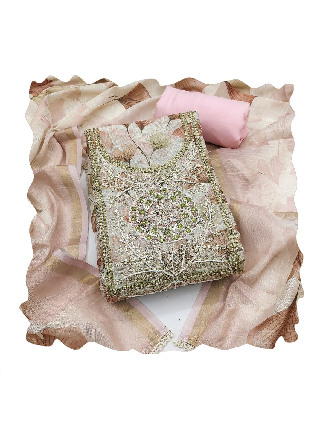 Peachmode Peach Pure Cotton Lilian Dress Material with Embroidered Dupatta - Image 3